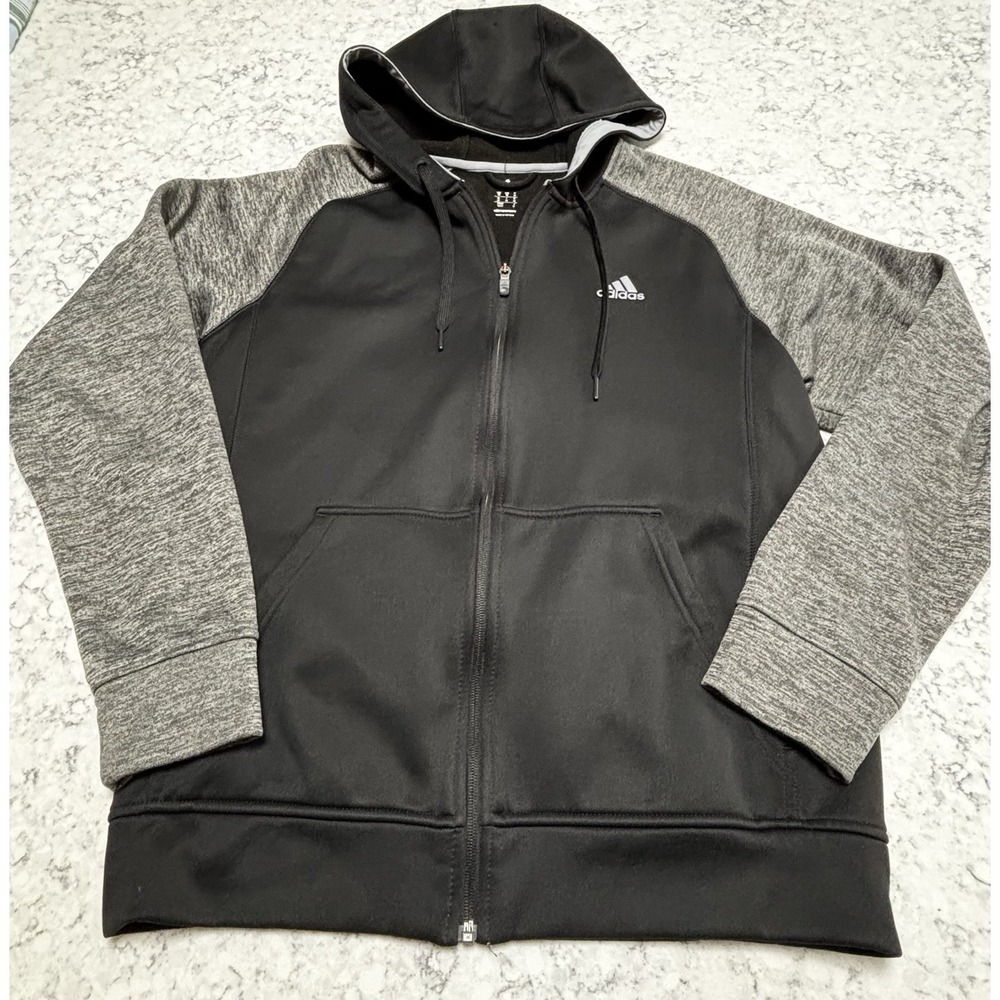 Adidas ClimaWarm Full Zip Hoodie Jacket Men's Medium Black Gray Fleece Athletic